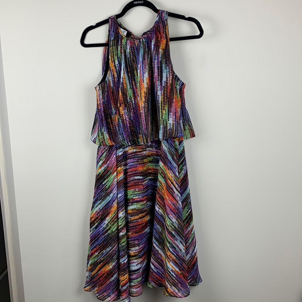 Maggy London Multicolor Blouson Dress Size 10 Beautiful!